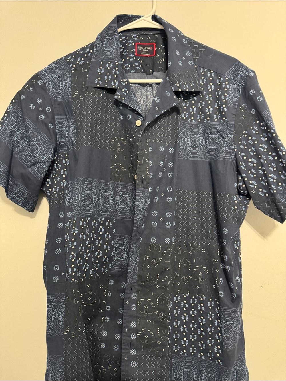UNTUCKit Navy Short-Sleeve Patchwork Button-Down Shirt